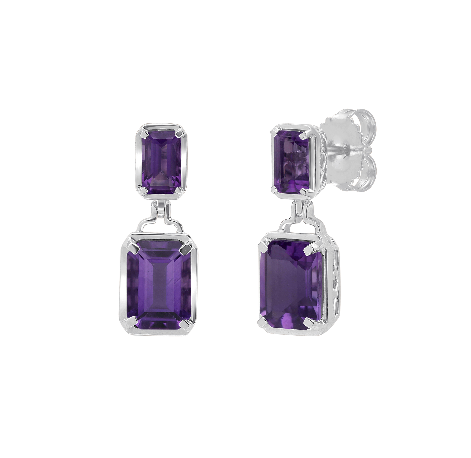 Sabel Collection White Gold Octagon Amethyst Drop Earrings